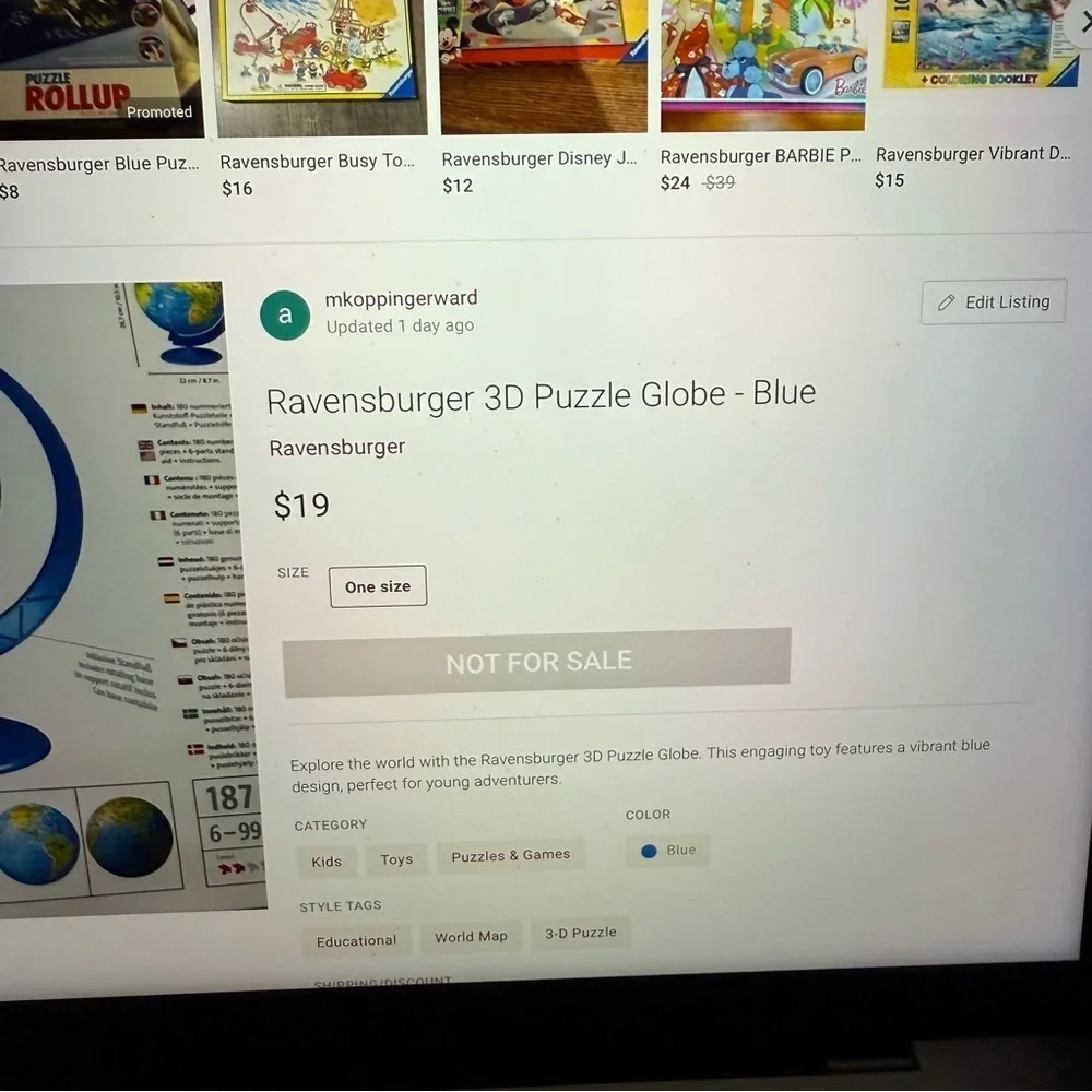 Ravensburger Blue 3D Puzzle Globe